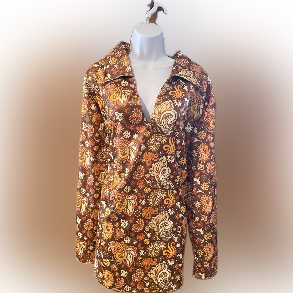 Spirit Halloween Men's Shirt XL Costume Collared Retro 70s Hippie  Paisley